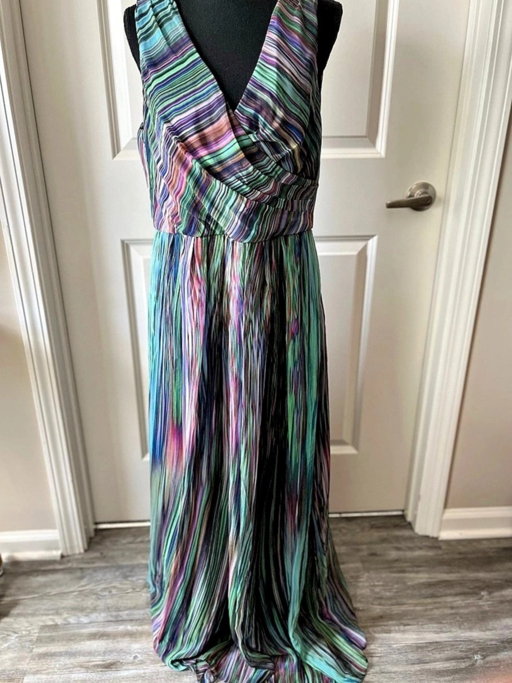 Coldwater Creek Striped Maxi Dress in Blue & Green Size 14 Like New
